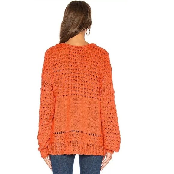 Free People Crashing Waves Wool Blend Open Knit Oversized Sweater Orange Women S - Picture 3 of 14